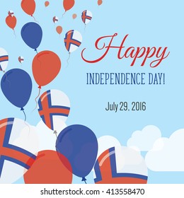 Faroe Islands Independence Day Greeting Card. Flying Flat Balloons In National Colors of Faroe Islands. Happy Independence Day Vector Illustration. Faroese Flag Balloons.