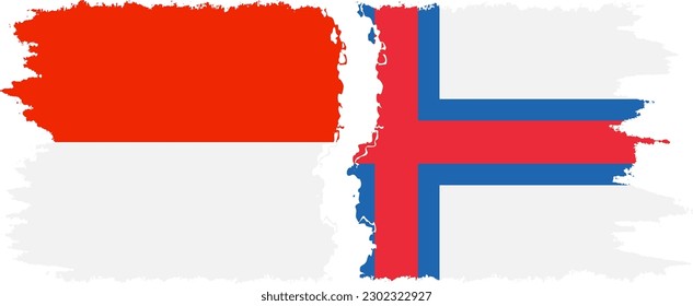 Faroe Islands and Indonesia grunge flags connection, vector