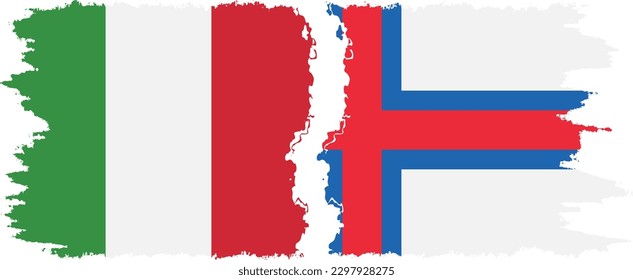 Faroe Islands and Italy grunge flags connection, vector