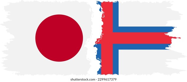 Faroe Islands and Japan grunge flags connection, vector
