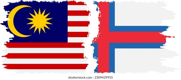 Faroe Islands and Malaysia grunge flags connection, vector