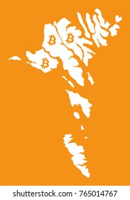 Faroe Islands map with bitcoin crypto currency symbol illustration