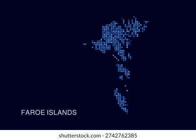 Faroe Islands Map - Blue Dotted Halftone Vector Illustration on Dark Navy Background, Abstract Circle Grid Silhouette Design for Infographic and Modern Presentation Use.