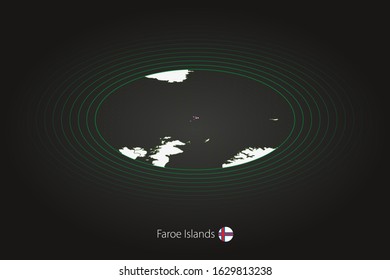 Faroe Islands map in dark color  oval map and neighboring countries  Vector map   flag Faroe Islands