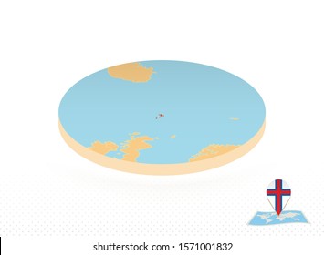 Faroe Islands map designed in isometric style, orange circle map of Faroe Islands for web, infographic and more.