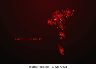 Faroe Islands Map - Digital dotted map with glowing red points on dark background, modern technology style, abstract data network design, clean minimal vector illustration.