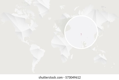 Faroe Islands map with flag in contour on white polygonal World Map. Vector Illustration.