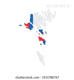 Faroe Islands map with flag and shadow isolated on white background. Vector illustration EPS10.