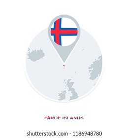 Faroe Islands map and flag, vector map icon with highlighted Faroe Islands