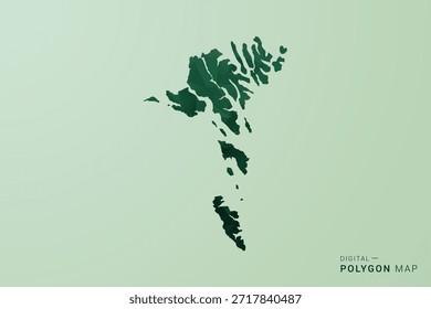 Faroe Islands Map - Green Polygon Style Vector Illustration, Low Poly Geometric Design with Clean Silhouette on soft green Background.