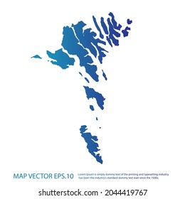 Faroe Islands map , infographic style , blue gradient color , on white background with Map World. Wire frame 3D mesh ,