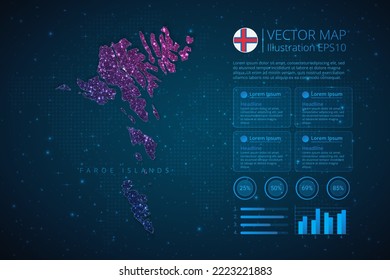 Faroe Islands map infographics template for diagram, graph, presentation and chart with abstract geometric mesh polygonal light concept on blue background. Vector Illustration EPS10.