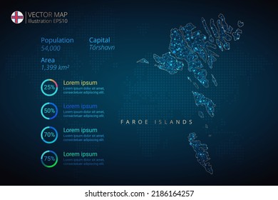 Faroe Islands map infographics vector template with abstract geometric mesh polygonal light concept on blue background. Template for diagram, graph, presentation and chart.