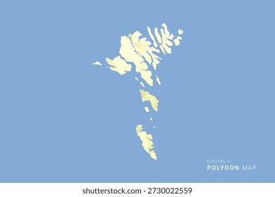 Färöer-Inseln-Karte im Low-Poly-Polygon-Vektorstil, geometrische Form Illustration mit weichen Gelbtönen auf blauem Hintergrund, saubere Silhouette für Infografik.