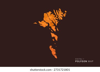Faroe Islands Map - low poly polygon vector, geometric triangulated silhouette in orange and dark brown tones, clean modern infographic style, isolated background.