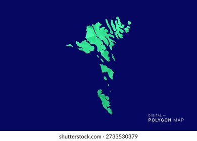 Faroe Islands Map - low poly polygon vector, geometric triangulated silhouette in green and blue tones, clean modern style, isolated background for infographic use.