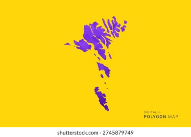 Faroe Islands Map - Low poly polygon map in vibrant purple gradient on bold yellow background, modern minimal geometric style, clean digital vector illustration.
