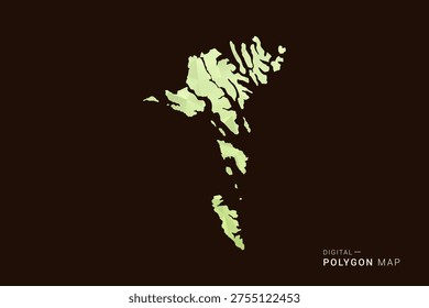Faroe Islands Map - Low poly polygon map in soft light green gradient on dark brown background, modern minimal geometric style, clean abstract vector illustration design.