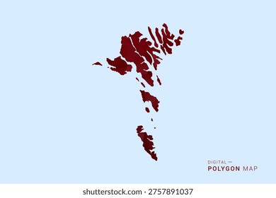 Faroe Islands Map - Low poly polygon map in deep red gradient on light blue background, modern minimal geometric design, vector illustration with faceted triangulated style.