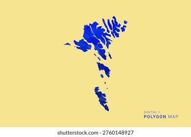 Faroe Islands Map - Low poly polygon map in deep blue gradient on soft beige background, modern minimal geometric design, clean abstract vector illustration with faceted triangulated style.