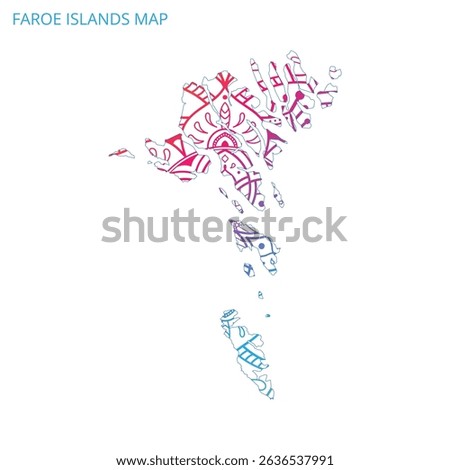 Faroe Islands Map Mandala with Colorful Details Textured Vector Design Template on White Background.