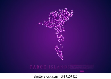 Faroe Islands Map mash line and point scales on purple technology background. Wire Frame 3D mesh polygonal network line, design sphere, dot and structure -  Vector illustration eps 10
