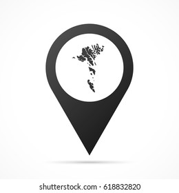 Faroe Islands Map on location pin. Map pointer isolated on a white background.
Conceptual vector illustration.