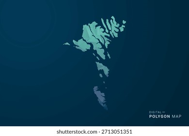 Faroe Islands Map - Polygon Style Vector Illustration with Teal Blue Gradient, Low Poly Geometric Design, Digital and Technology Inspired, Clean Silhouette on Dark Background.