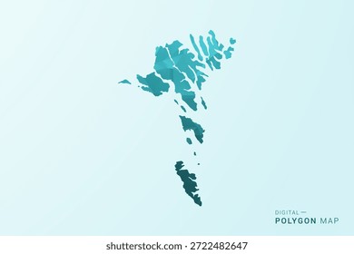 Mapa de las Islas Feroe - Ilustración vectorial de estilo polígono en diseño geométrico azul-verde verde azulado bajo poli, silueta minimalista moderna.