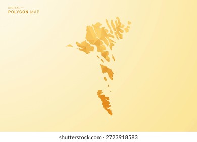 Mapa de las Islas Feroe - Ilustración vectorial de estilo polígono en diseño geométrico de bajo poli amarillo y naranja, silueta minimalista moderna, aislada para infografía.