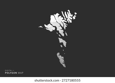 Mapa de las Islas Feroe - Ilustración vectorial de estilo polígono en diseño geométrico de bajo poli negro, gris y blanco, silueta mínima, aislada para infografía.
