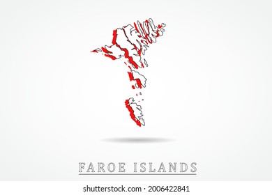 Faroe Islands Map - World Map International vector template with red and outline graphic sketch style isolated on white background - Vector illustration eps 10