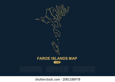 Faroe Islands Map - World Map International vector template with thin gold outline graphic sketch style isolated on dark background for card design, poster, banner - Vector illustration eps 10