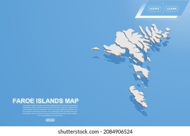 Faroe Islands Map - World map International vector template with isometric style including shadow, white color on blue background for design, website, infographic - Vector illustration eps 10