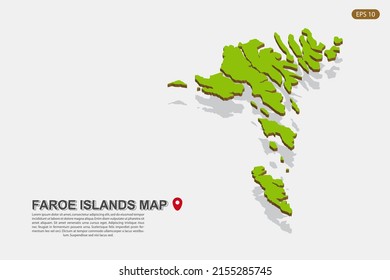 Faroe Islands Map - World map International vector template with isometric style including shadow, green and brown color isolated on white background for design - Vector illustration eps 10