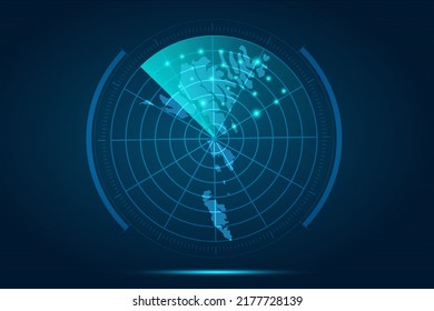 Faroe Islands Map - World Map International vector template with futuristic circle radar style HUD, GUI, UI interface isolated on blue background for design - Vector illustration eps 10