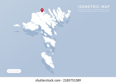 Faroe Islands Map - World map International vector template with isometric style including shadow, white, blue color isolated on blue background for design, infographic - Vector illustration eps 10