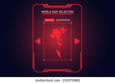 Faroe Islands Map - World Map International vector template with Red Color in perspective style and HUD, GUI, UI interface isolated on black background for design - Vector illustration eps 10