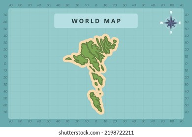 Faroe Islands Map - World Map International vector template High detailed with green and cream color isolated on blue background including Compass Rose icon - Vector illustration eps 10