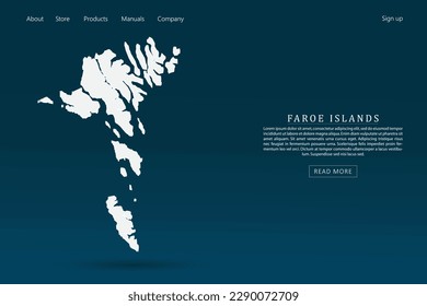 Faroe Islands Map - World map international vector template with 3d white color on dark blue and green gradient color background for website template design, infographic - Vector illustration eps 10