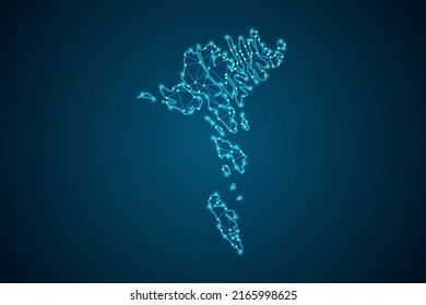 Faroe Islands Map - World Map mash line and point scales on blue technology background. Wire Frame 3D mesh polygonal network line, design sphere, dot and structure -  Vector illustration eps 10