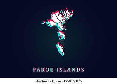 Faroe Islands Map - World map vector template with Unique Design Abstract Digital Glitch and 3d  including blue, red and white color isolated on dark background - Vector illustration eps 10