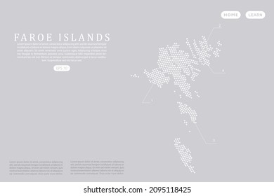 Faroe Islands Map - World map vector template with White dots, grid, grunge, halftone style isolated on grey background for education, infographic, design, website - Vector illustration eps 10