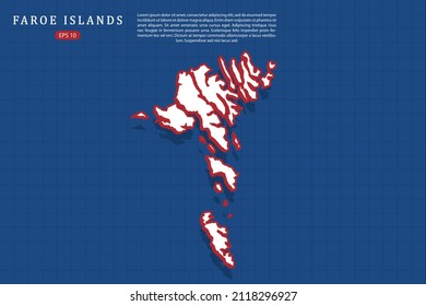 Faroe Islands Map - World map vector template with isometric style with white and red color including shadow on Blue grid background for website, design, infographic - Vector illustration eps 10