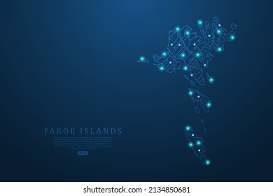 Faroe Islands Map - World map vector template with Abstract futuristic circuit board Illustration or High-tech technology mash line and point scales on dark background - Vector illustration ep 10