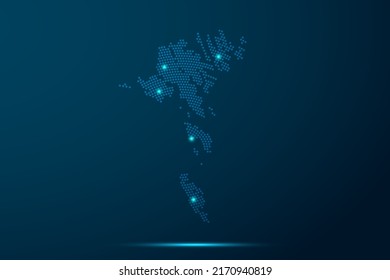 Faroe Islands Map - World Map vector template with dots, grid, grunge, halftone style and light, network line, design sphere on blue technology background -  Vector illustration eps 10