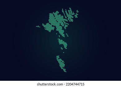 Faroe Islands Map - World map vector template with green dots, grid, grunge, halftone style isolated on dark background for education, infographic, design, website - Vector illustration eps 10