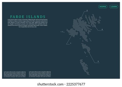 Faroe Islands Map - World map vector template with Grey dots, grid, grunge, halftone style isolated on green background for education, infographic, design, website, banner - Vector illustration eps 10