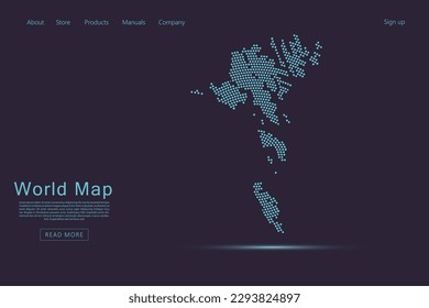 Faroe Islands Map - World map vector template with blue dots, grid, grunge, halftone style isolated on dark purple background for website, infographic, technology design - Vector illustration eps 10