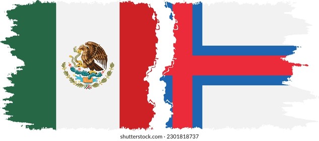 Faroe Islands and Mexico grunge flags connection, vector